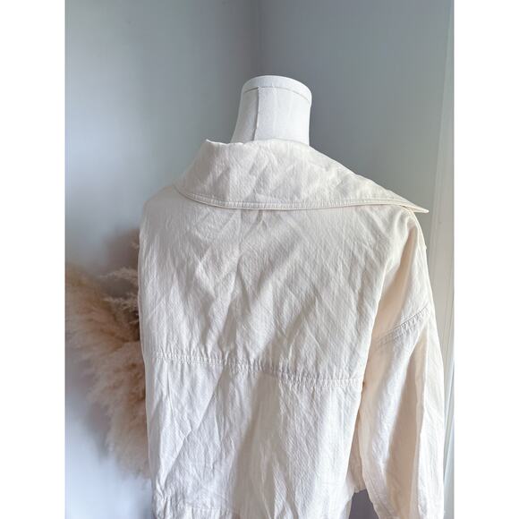Few Moda Cotton Cropped Moto Jacket Lightweight Shacket Medium Ivory Cream - Picture 9 of 11